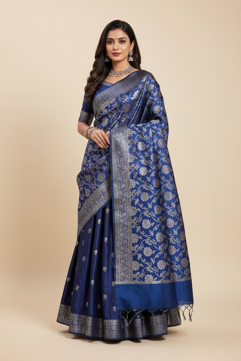Royal Blue Banarasi Silk Dupatta | Art Silk Jacquard Woven | Wedding & Festive