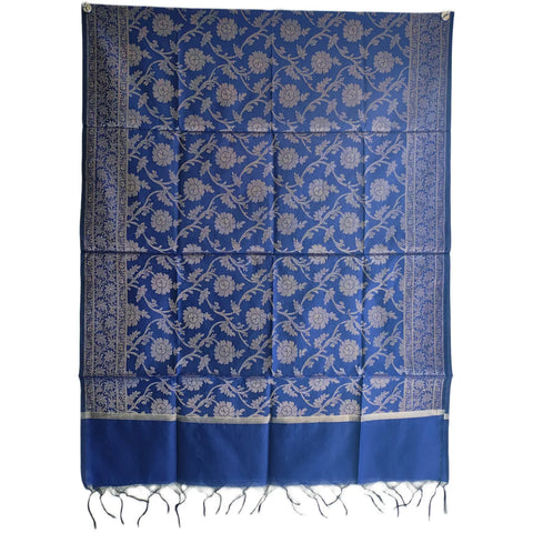 Royal Blue Banarasi Silk Dupatta draped view — 230x80cm wedding ethnic dupatta