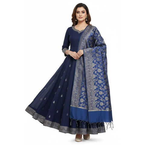 Royal Blue Banarasi Silk Dupatta | Art Silk Jacquard Woven | Wedding & Festive