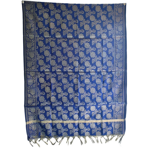 Navy Blue Banarasi Silk Dupatta draped view — 230x80cm wedding party wear dupatta