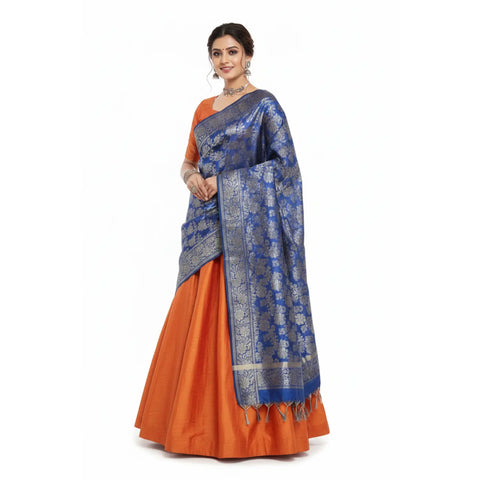 Navy Blue Banarasi Silk Dupatta | Art Silk Jacquard Woven | Wedding & Festive