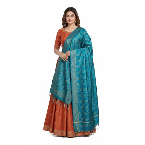 Teal Banarasi Silk Dupatta | Art Silk Jacquard Woven | Festive & Party Wear