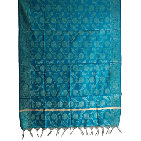Teal Banarasi Silk Dupatta draped view — 230x80cm festive puja dupatta