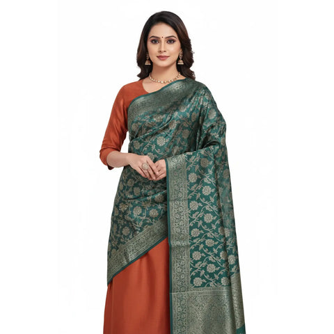 Dark Teal Banarasi Silk Dupatta | Art Silk Jacquard Woven | Festive & Formal