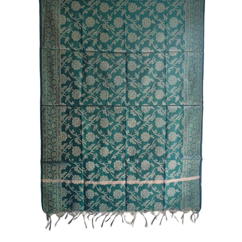 Dark Teal Banarasi Silk Dupatta draped view — 230x80cm formal festive dupatta