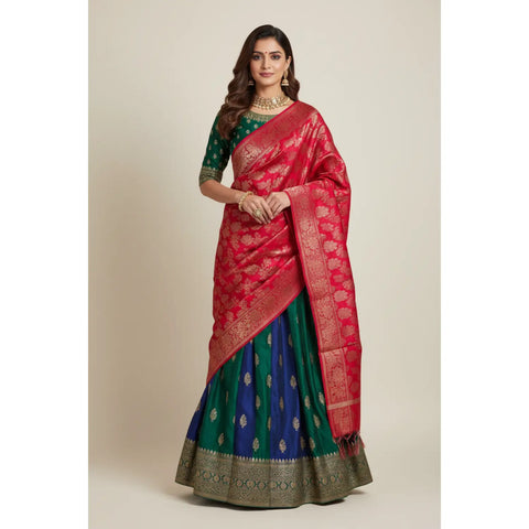 Scarlet Red Banarasi Silk Dupatta | Art Silk Jacquard Woven | Bold Festive Wear