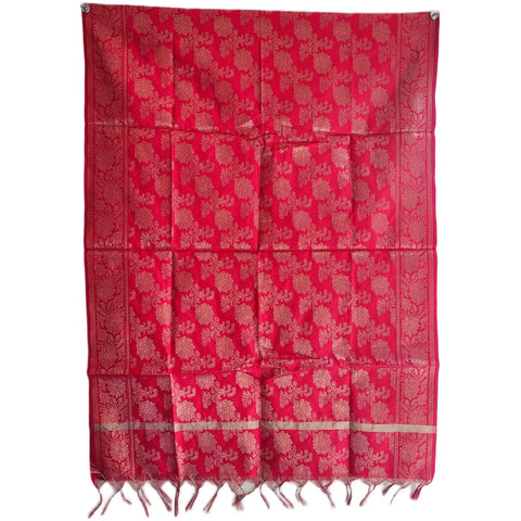 Scarlet Red Banarasi Silk Dupatta draped view — 230x80cm festive celebration dupatta