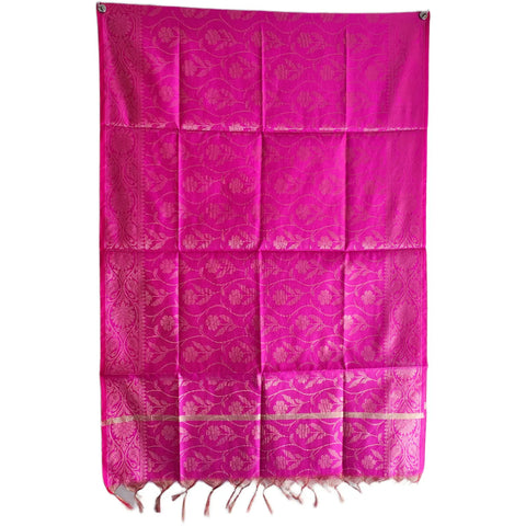 Fuchsia Banarasi Silk Dupatta draped view — 230x80cm mehndi sangeet dupatta