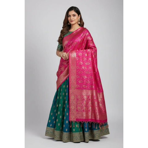 Fuchsia Banarasi Silk Dupatta | Art Silk Jacquard Woven | Mehndi & Sangeet