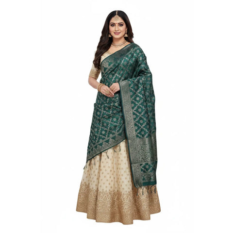 Bottle Green Banarasi Silk Dupatta | Art Silk Jacquard Woven | Festive & Wedding