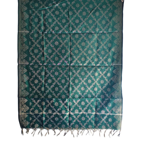 Bottle Green Banarasi Silk Dupatta draped view — 230x80cm festive ethnic dupatta