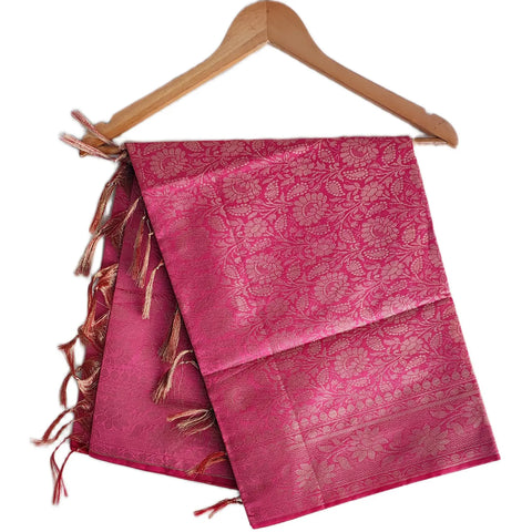 Pink Banarasi Art Silk Dupatta with dense gold zari all-over floral jaal weave