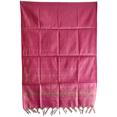 Pink Banarasi Silk Dupatta with dense floral jaal draped view — 230x80cm bridal dupatta