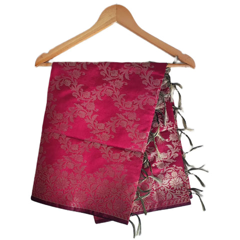 Rani Pink Banarasi Art Silk Dupatta — Jacquard woven with antique gold zari floral motifs