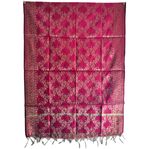 Rani Pink Banarasi Silk Dupatta draped view — 230x80cm royal wedding dupatta