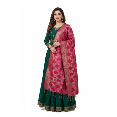 Rani Pink Banarasi Silk Dupatta | Art Silk Jacquard Woven | Royal Wedding Wear