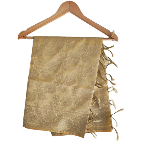 Champagne Banarasi Art Silk Dupatta — self-tone Jacquard zari floral jaal weave