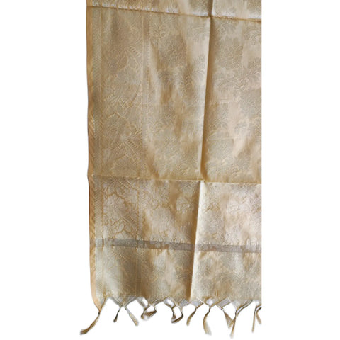 Close-up of Champagne Banarasi Silk Dupatta — self-tone zari floral jaal weave texture