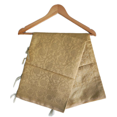 Gold Banarasi Art Silk Dupatta — self-tone Jacquard gold zari floral vine weave