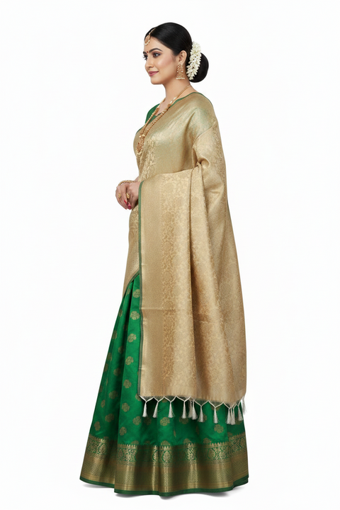 Gold Banarasi Silk Dupatta | Art Silk Jacquard Woven | Auspicious Wedding Wear