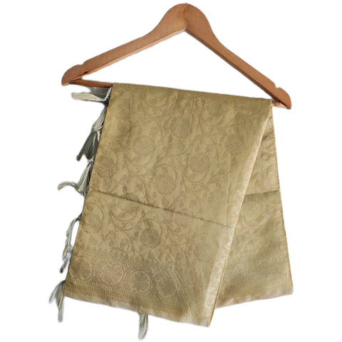 Beige Banarasi Art Silk Dupatta — Jacquard woven with self-tone zari kairi paisley motifs
