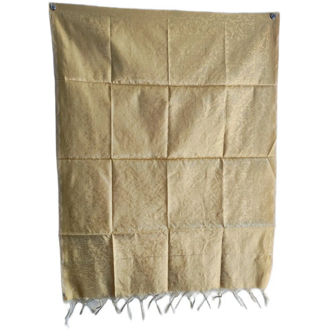 Beige Banarasi Silk Dupatta with paisley motifs draped view — 230x80cm festive dupatta