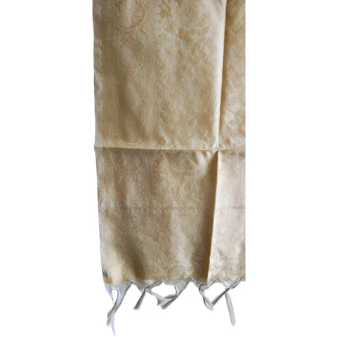 Close-up of Beige Banarasi Silk Dupatta — self-tone zari kairi paisley weave texture detail