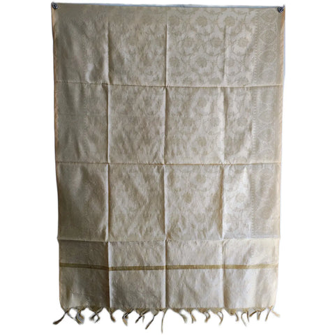 Off-White Banarasi Silk Dupatta draped view — 230x80cm bridal and festive dupatta