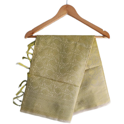 Pistachio Green Banarasi Art Silk Dupatta — self-tone Jacquard zari floral and buti weave