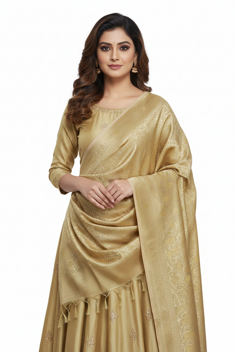 Pistachio Green Banarasi Silk Dupatta | Art Silk Jacquard Woven | Festive Wear