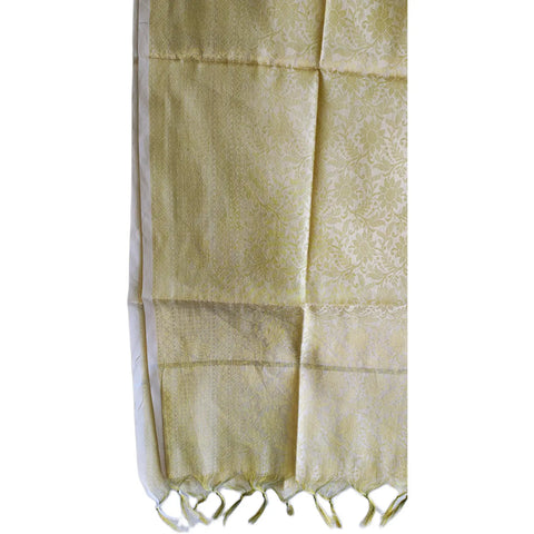 Close-up of Pistachio Green Banarasi Silk Dupatta — self-tone zari floral buti weave texture