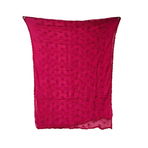 India Scarves Embroidered Dupatta, Pink, Floral Pattern, Chiffon Fabric, Traditional Indian Style Dupatta