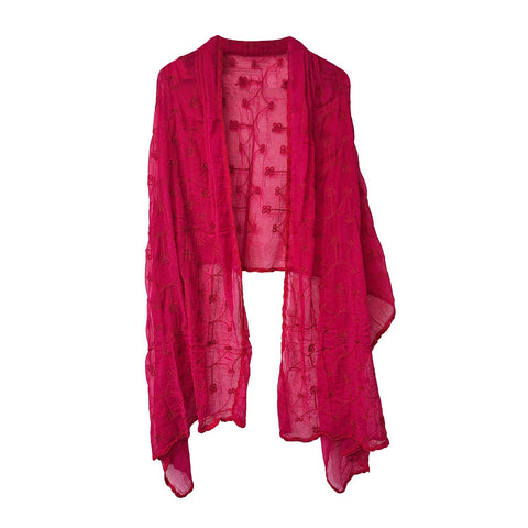 India Scarves Embroidered Dupatta, Pink, Floral Pattern, Chiffon Fabric, Traditional Indian Style Dupatta