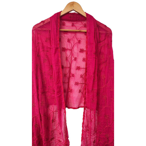 India Scarves Embroidered Dupatta, Pink, Floral Pattern, Chiffon Fabric, Traditional Indian Style Dupatta