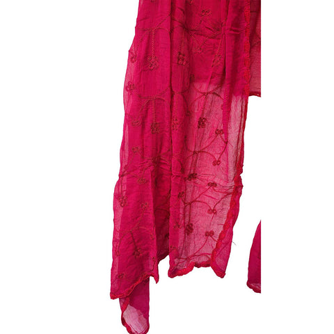 India Scarves Embroidered Dupatta, Pink, Floral Pattern, Chiffon Fabric, Traditional Indian Style Dupatta