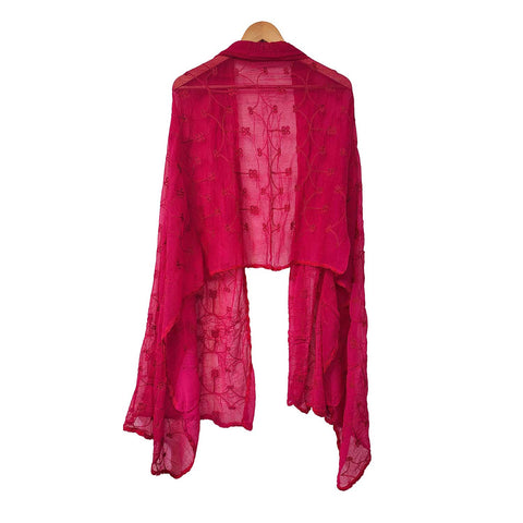 India Scarves Embroidered Dupatta, Pink, Floral Pattern, Chiffon Fabric, Traditional Indian Style Dupatta