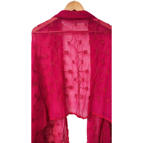 India Scarves Embroidered Dupatta, Pink, Floral Pattern, Chiffon Fabric, Traditional Indian Style Dupatta