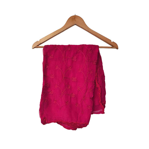 India Scarves Embroidered Dupatta, Pink, Floral Pattern, Chiffon Fabric, Traditional Indian Style Dupatta