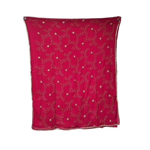 India Scarves Embroidered Dupatta, Pink, Floral Pattern, Chiffon Fabric, Traditional Indian Style Dupatta