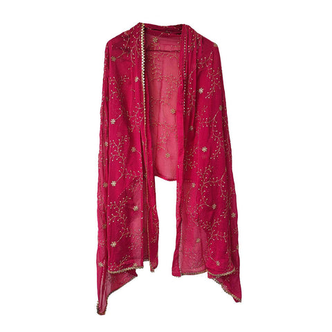 India Scarves Embroidered Dupatta, Pink, Floral Pattern, Chiffon Fabric, Traditional Indian Style Dupatta