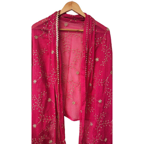 India Scarves Embroidered Dupatta, Pink, Floral Pattern, Chiffon Fabric, Traditional Indian Style Dupatta