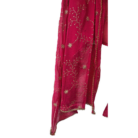 India Scarves Embroidered Dupatta, Pink, Floral Pattern, Chiffon Fabric, Traditional Indian Style Dupatta