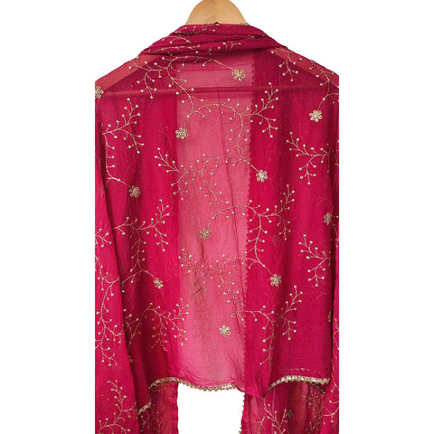 India Scarves Embroidered Dupatta, Pink, Floral Pattern, Chiffon Fabric, Traditional Indian Style Dupatta