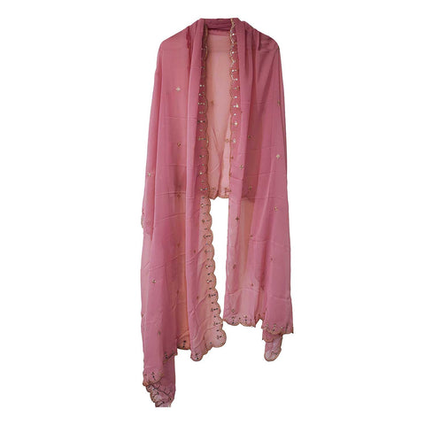 India Scarves Embroidered Dupatta, baby Pink, Floral Pattern, Chiffon Fabric, Traditional Indian Style Dupatta