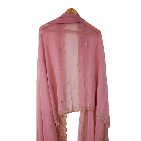 India Scarves Embroidered Dupatta, baby Pink, Floral Pattern, Chiffon Fabric, Traditional Indian Style Dupatta
