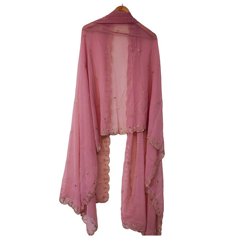 India Scarves Embroidered Dupatta, baby Pink, Floral Pattern, Chiffon Fabric, Traditional Indian Style Dupatta