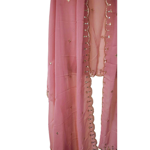 India Scarves Embroidered Dupatta, baby Pink, Floral Pattern, Chiffon Fabric, Traditional Indian Style Dupatta