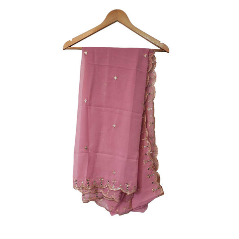 India Scarves Embroidered Dupatta, baby Pink, Floral Pattern, Chiffon Fabric, Traditional Indian Style Dupatta