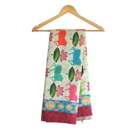 Assam Traditional Cotton Dupatta Cream Multicolour Moti Motif with Tassels - Hero