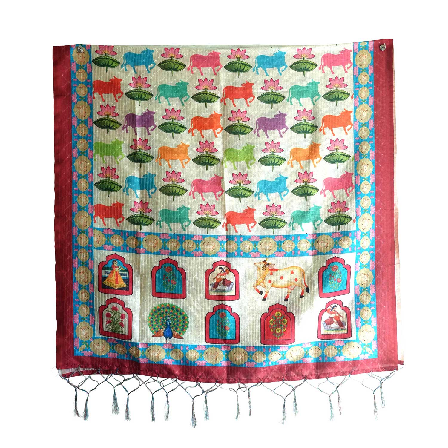 Assam Traditional Cotton Dupatta | Cream Multicolour Moti Motif Print ...